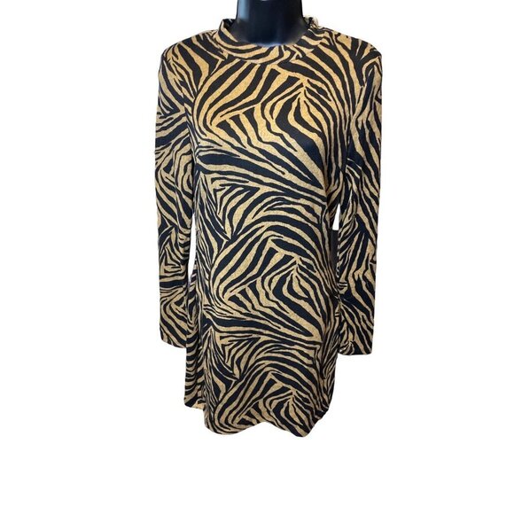 Speechless Animal Print Brown Black Long Sleeved Mock Neck Short Dress Sz XS - Picture 1 of 10